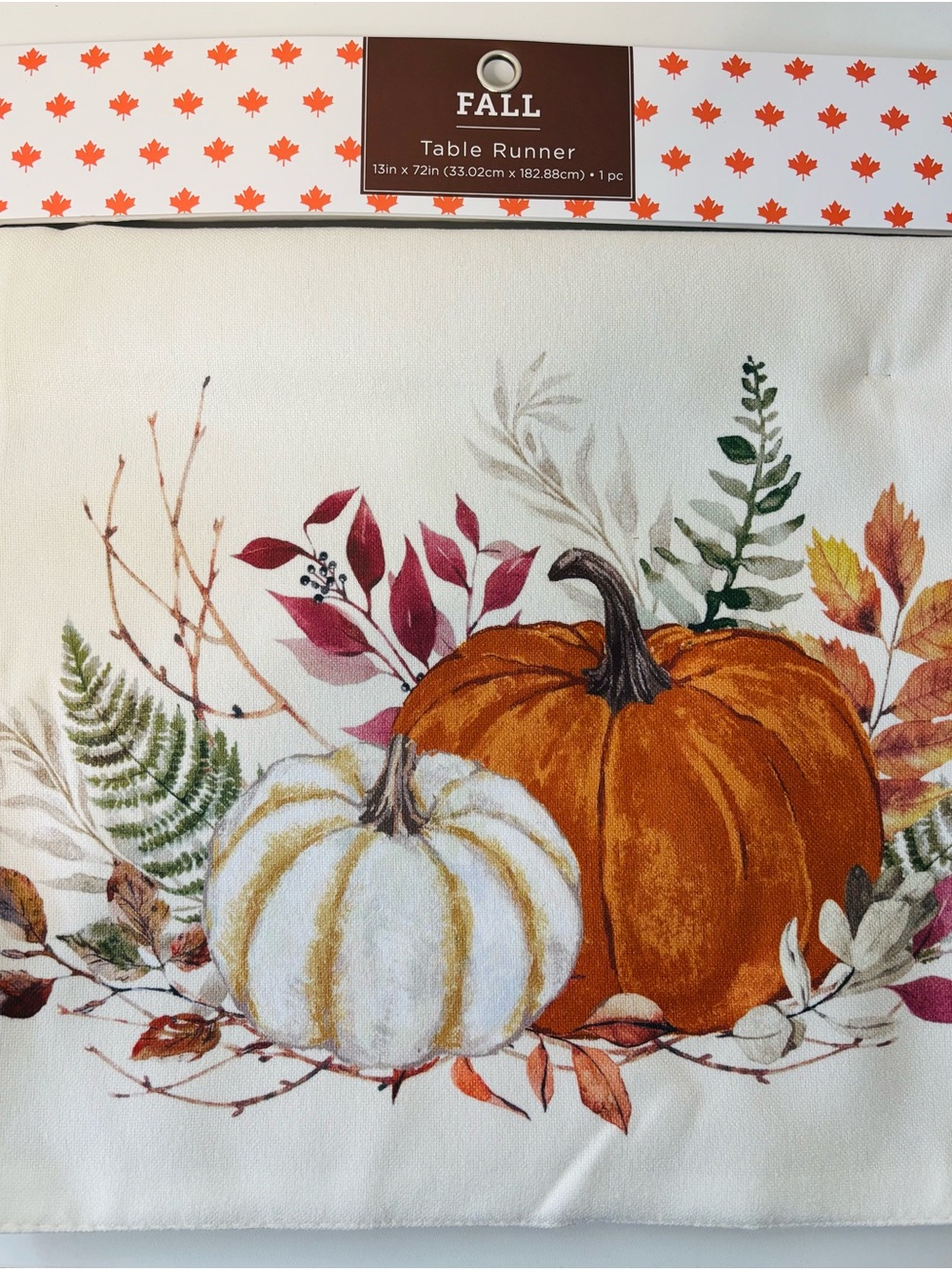 Fall Pumpkin Table Runner - White & Orange